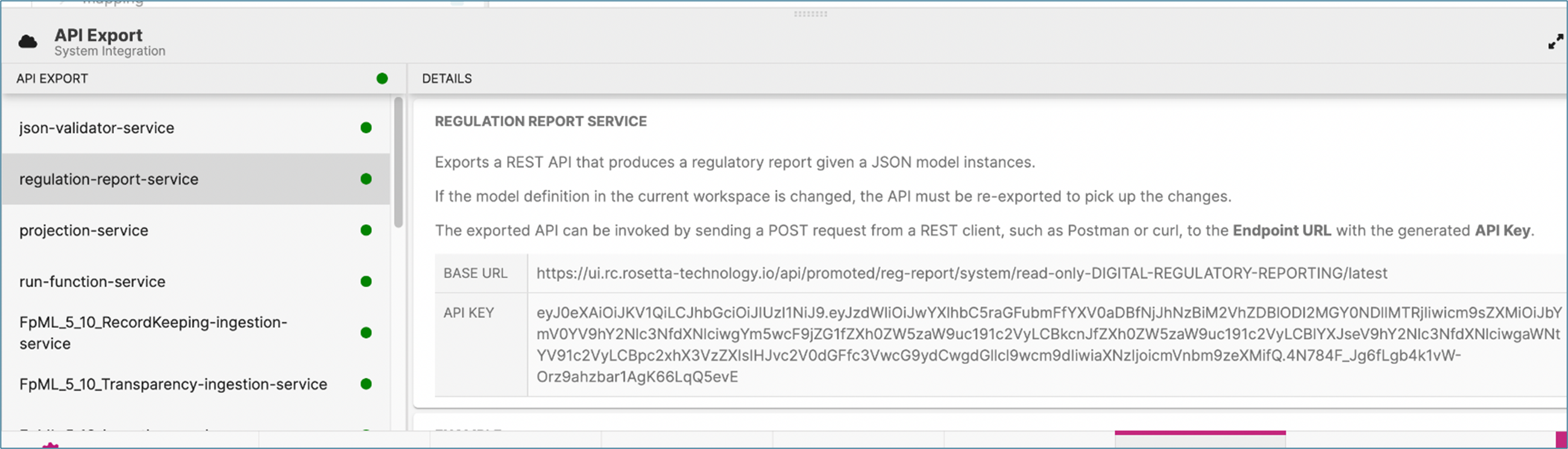 Postman API export report service
